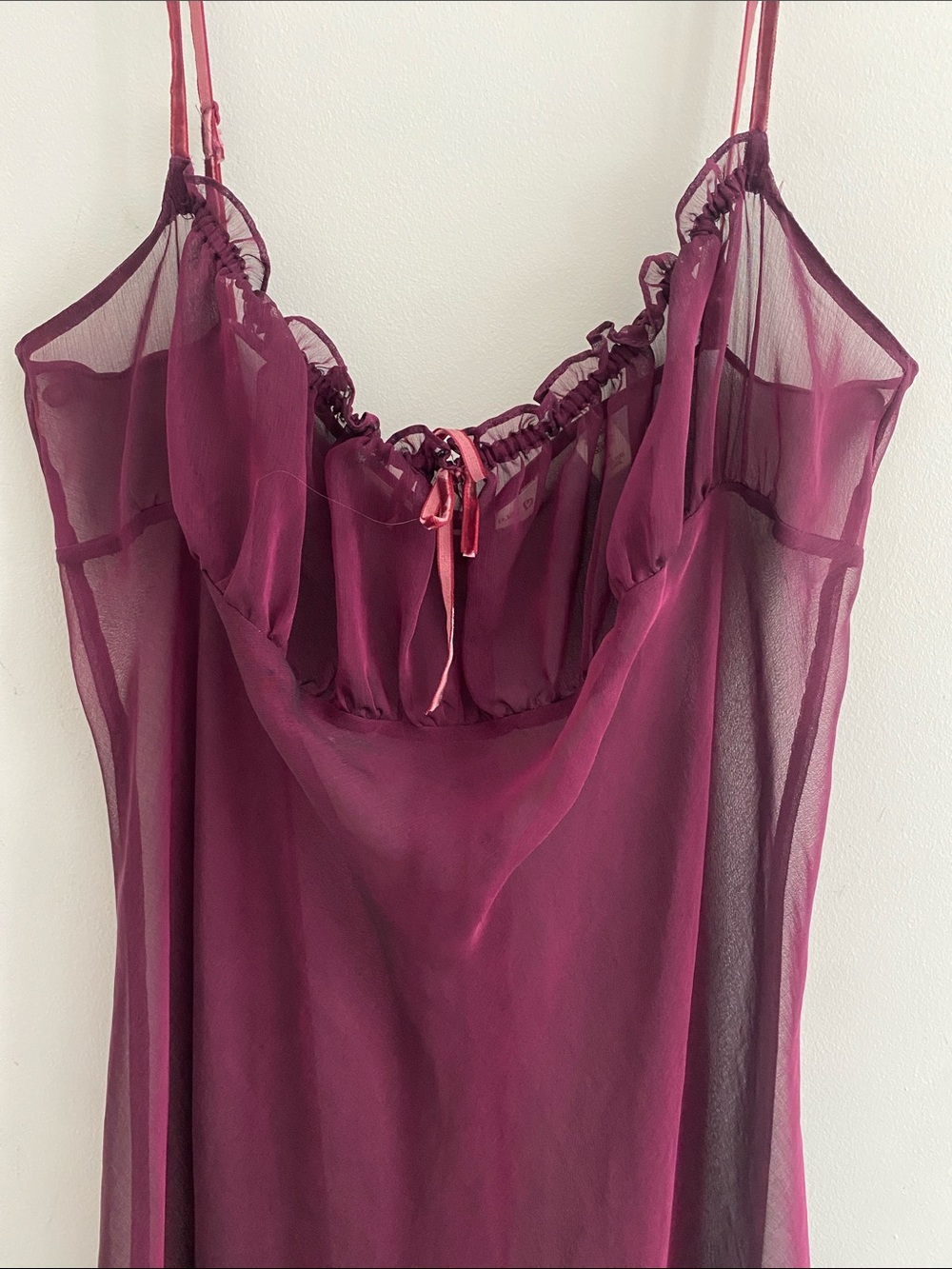 Victoria's Secret Sheer Babydoll Velvet Spaghetti Strap Lettuce Hem Dress Plum L